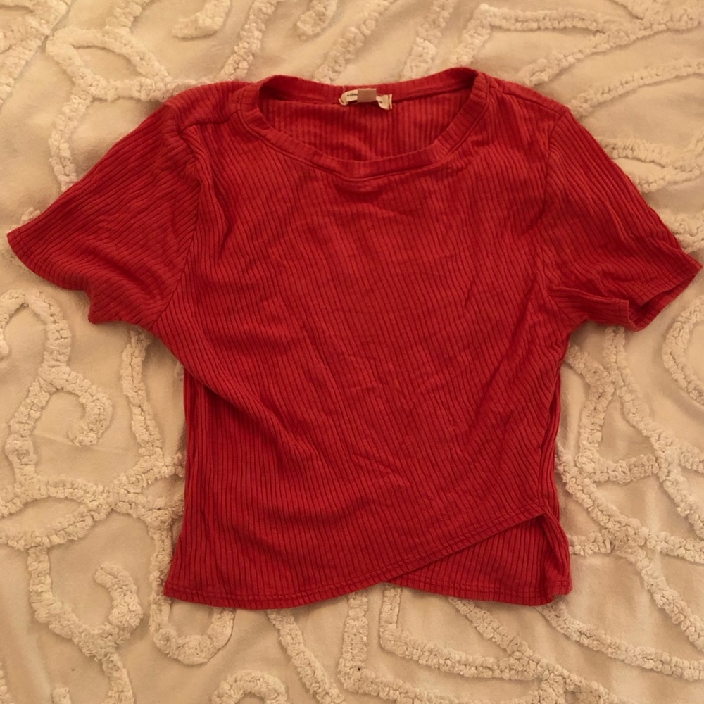 Bright pink cross front tee from urban outfitters